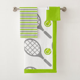 Tennisracket en bal, rand en monogram bad handdoek