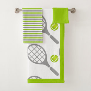 Tennisracket en bal, rand en strepen bad handdoek