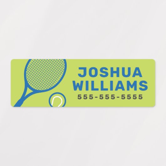 Tennisracket en balnaam telefoonnummer woning labels (Design 1)