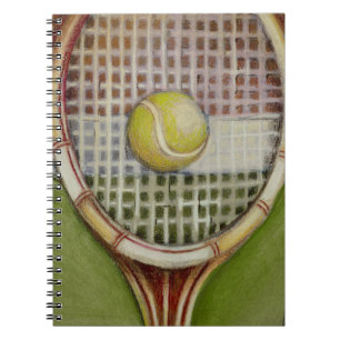 Tennisracket met bal op de baan notitieboek