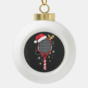 Tennisracket met Kerstmanhoed en Kerstverlichting Keramische Bal Ornament