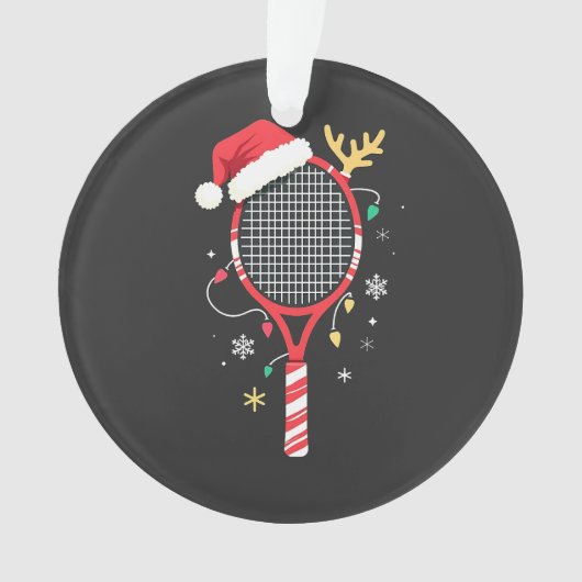 Tennisracket met Kerstmanhoed en Kerstverlichting Ornament (voorkant)