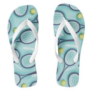 Tennisracketbal & Meisjesnaam Patroon Blauw Teenslippers