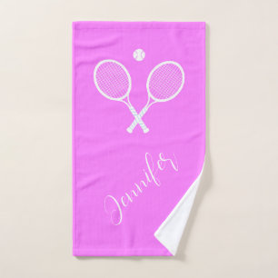 Tennisrackets en bal gepersonaliseerd roze handdoek