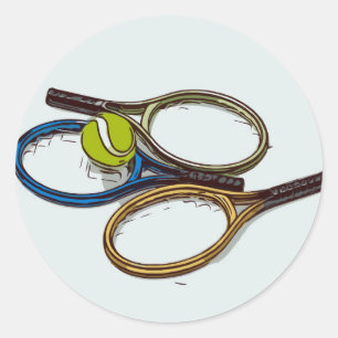 Tennisrackets met bal waterverf ronde sticker