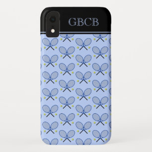 Tennisrackets patroon aangepaste initialen blauw iPhone XR hoesje