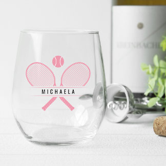  tennisrackets, tennisbal & naam wijnglas zonder voet