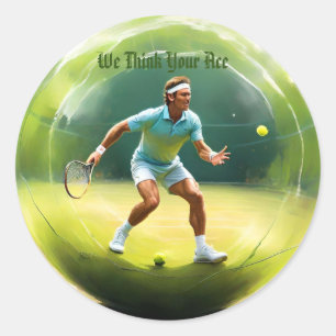 Tennisser op het veld, ronde sticker