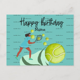 Tennisspeler speelt Happy Birthday Ansichtkaart Briefkaart