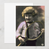  Tennissport, Happy Girl met Racket (Voorkant / Achterkant)