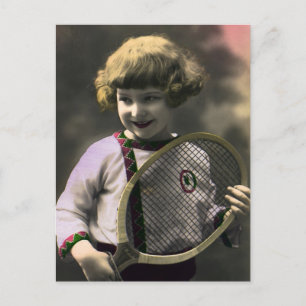 Tennissport, Happy Girl met Racket Briefkaart