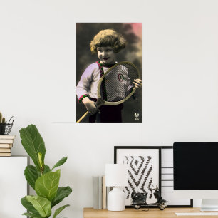 Tennissport, Happy Girl met Racket Poster