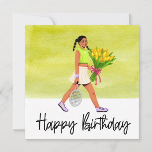 Tennisvrouwenspeler met veel bloemen kaart