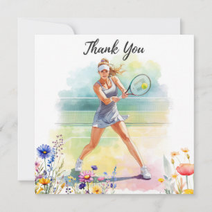 Tennisvrouwspeler speelt tennis bedankkaart