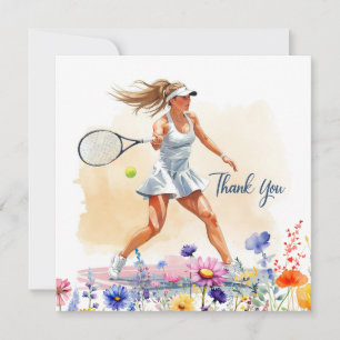 Tennisvrouwspeler speelt tennis bedankkaart