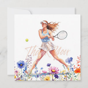 Tennisvrouwspeler speelt tennis bedankkaart