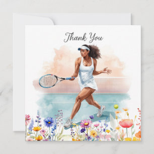Tennisvrouwspeler speelt tennis bedankkaart