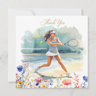 Tennisvrouwspeler speelt tennis bedankkaart