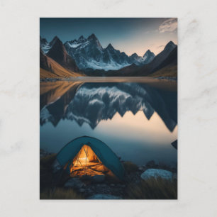 Tent, bergen en het meer Camping Theme Art Briefkaart