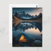 Tent, bergen en het meer Camping Theme Art Briefkaart (Voorkant / Achterkant)