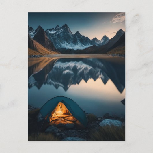 Tent, bergen en het meer Camping Theme Art Briefkaart (Voorkant)