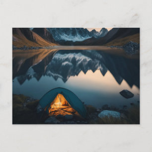 Tent, Bergen en Meer Kampeer Thema Kunst Briefkaart