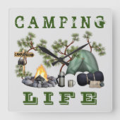 Tent Camping Life Wall Clock Vierkante Klok (Voorkant)