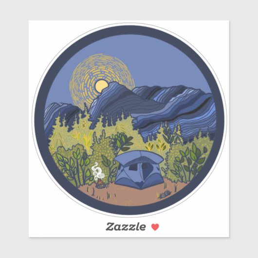 Tent Camping Mountain Scene Sticker (Vel)