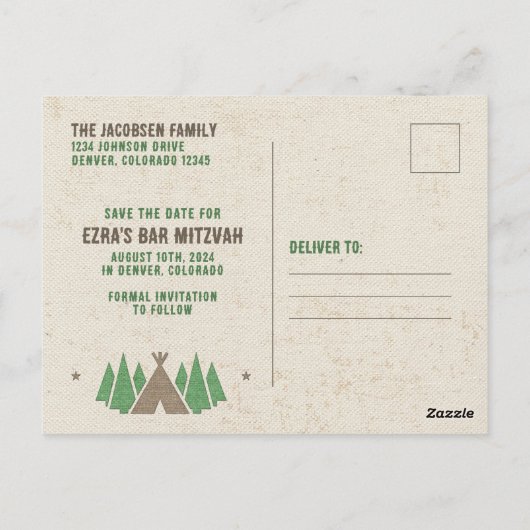 Tent Canvas Camping Bar Mitzvah De datum opslaan Briefkaart (Achterkant)