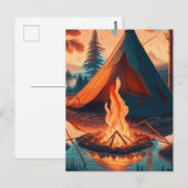 Tent en Campfire  Kleuren Kunst Briefkaart (Voorkant / Achterkant)