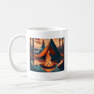 Tent en kampvuur vintage kleuren kunst koffiemok