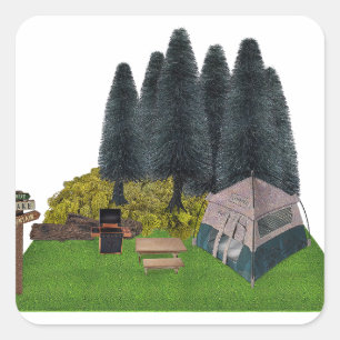 Tent kamperen in het bos vierkante sticker