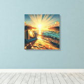 Tent op een strand Camping Thema Canvas Afdruk (Insitu (Houten vloer))
