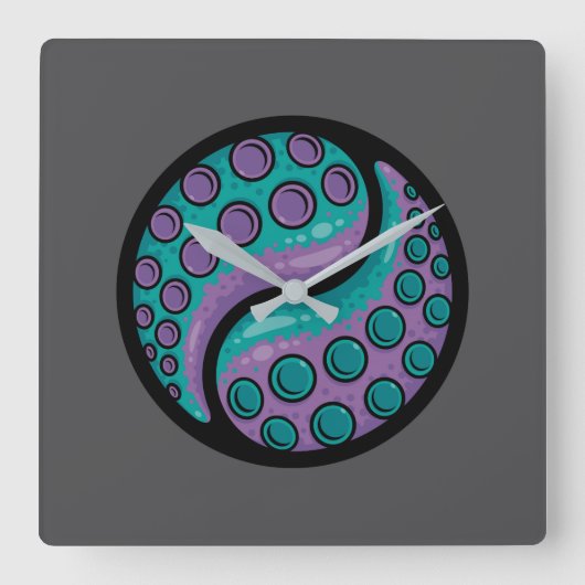 Tentacle Yin Yang Vierkante Klok (Voorkant)