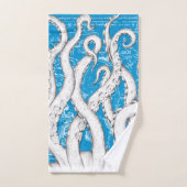 Tentacles blancs Octopus Carte Vintage Bleu Nautiq (Serviette à main)
