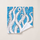 Tentacles blancs Octopus Carte Vintage Bleu Nautiq (Gant de toilette)