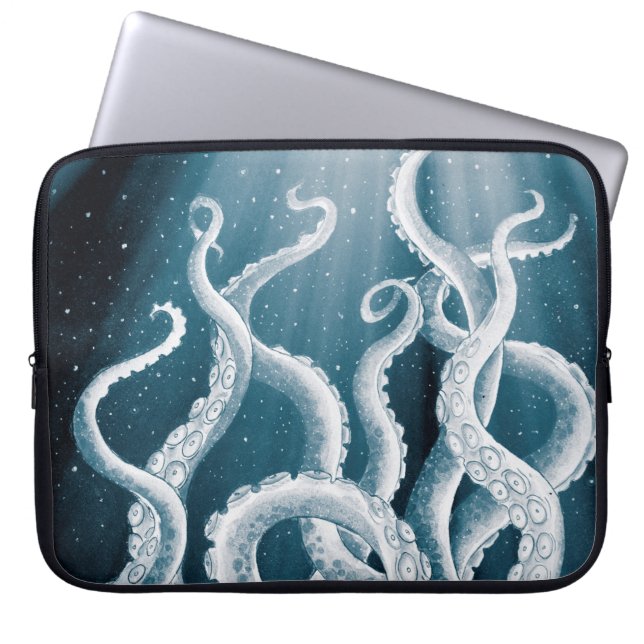 Tentacles Galaxy Blue Moon Rays Laptop Sleeve (Voorkant)