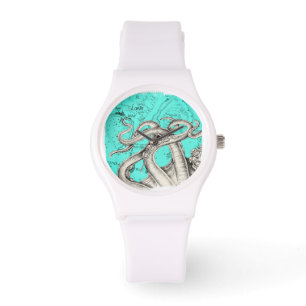 Tentacles Octopus Blauwgroen  Kaart Inkt Horloge