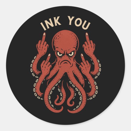 Tentacles of Defiance - Funny Octopus Ronde Sticker (Voorkant)