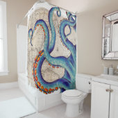 Tentakels donkerblauwe kaart  douchegordijn (In situ)