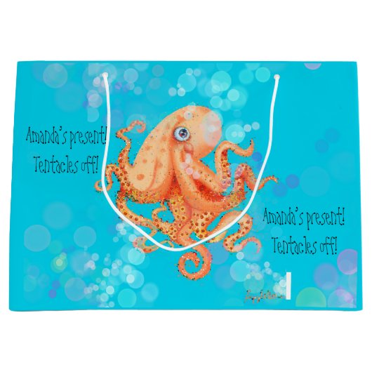 Tentakels van gepersonaliseerde octopus met bellen groot cadeauzakje (Voorkant)