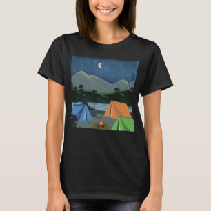 Tente campant sous le t-shirt d'art des étoiles