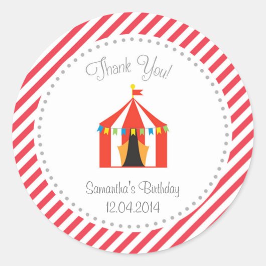 Tente Cirque Anniversaire Sticker Merci Rouge (Devant)