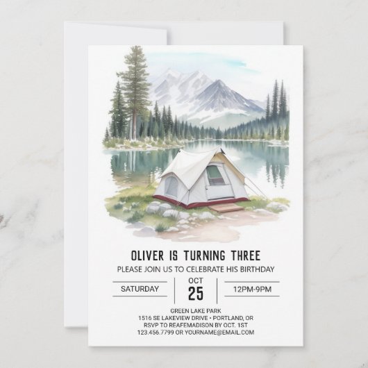Tente d'aquarelle dans la forêt Invitation d'anniv (Devant)