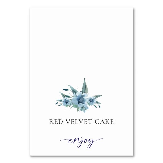 Tented Food Label Trouwbuffet Dusty Blue Floral Kaart (Voorkant)