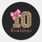 Tenth Years Old Girl Birthday Bow Coquette Leopard Ronde Sticker (Voorkant)