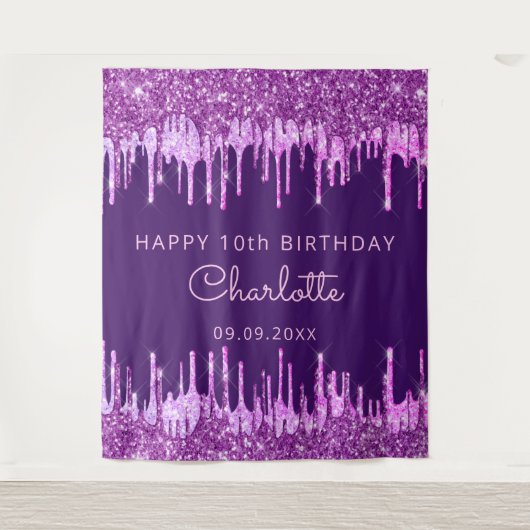 Tenture 10e anniversaire fête violet rose parties scintill (Devant)