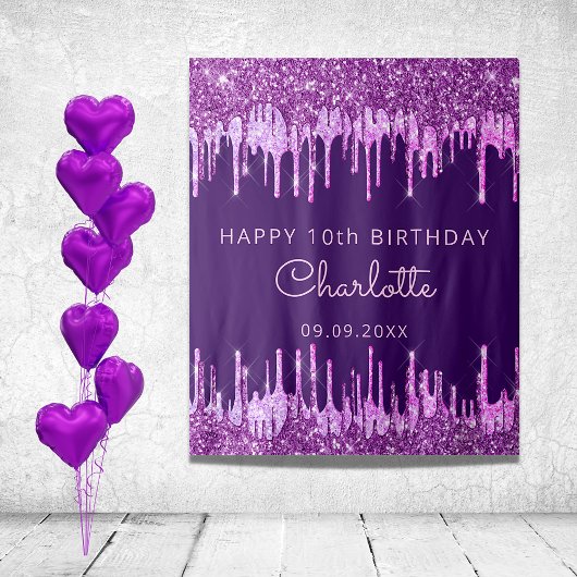 Tenture 10e anniversaire fête violet rose parties scintill