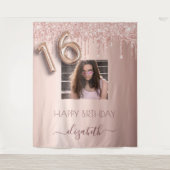 Tenture 16e anniversaire photo rose or parties scintillant (Devant)