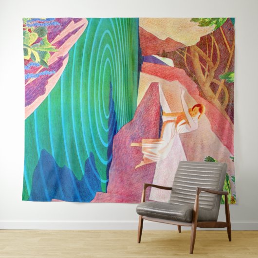 Tenture 1931 femme art déco par un étang (En situation (horizontale))